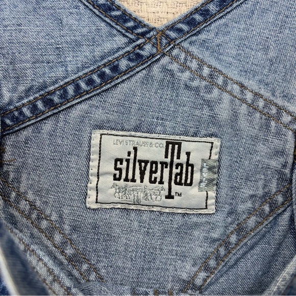 Vintage Y2K Levis Silver Tab Fits Men’s Size XL Blue Denim Baggy Overalls Faded - Picture 3 of 14
